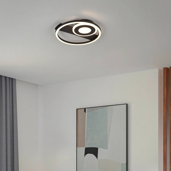 Stropné LED svetlo Horus, čierne, 2 500 lm, 3 000 K, kovové, Čierna, Obývacia izba / jedáleň, kov, Moderný, Závesné svietidlo