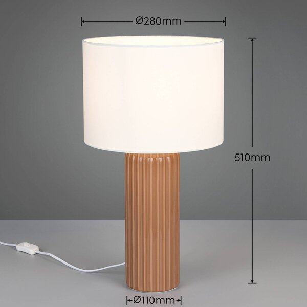 Reality Leuchten Stolová lampa Blair, výška 51 cm, mokka, keramika, Krémová / jantárovo žltá, Obývacia izba / jedáleň, Keramický, Moderný, Stojacie svietidlo