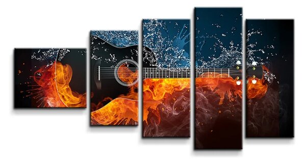 Sablio Obraz - 5-dílný Ohnivá gitara - 100x60 cm