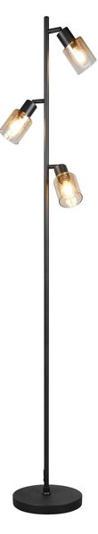 Reality Leuchten Stojacia lampa Cadiz, čierne/jantarové, 3-pl., výška 154 cm, Čierna, Obývacia izba / jedáleň, kov, Moderný, Stojaca lampa