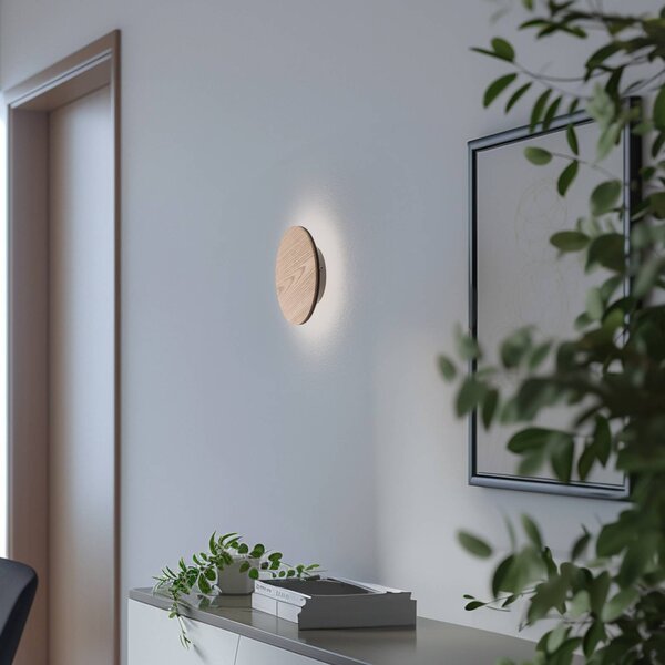 Orios LED nástenné svietidlo, drevo, Ø 20 cm, nepriamy rozvod, Svetlé drevo, Obývacia izba / jedáleň, Drevo, Moderný, Nástenné svietidlo