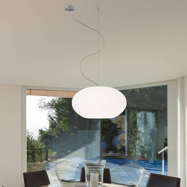 Casablanca Aih – závesná lampa 38 cm biela matná, Biela / opálová, Obývacia izba / jedáleň, Sklo, Dizajn, Závesné svietidlo
