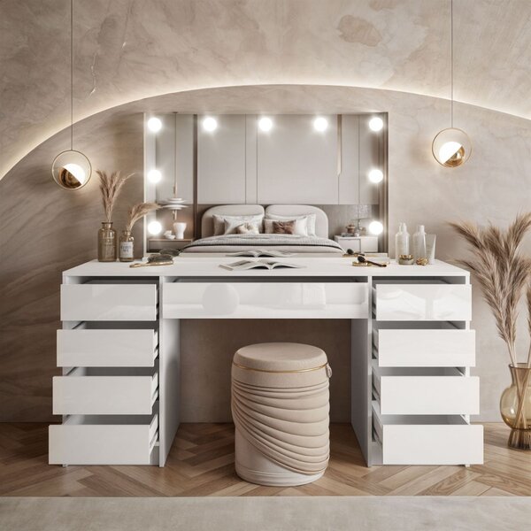 TOALETNÝ STOLÍK JULIETTA BIELÝ LESK + ZRKADLO + LED