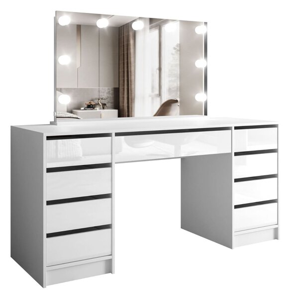 TOALETNÝ STOLÍK JULIETTA BIELÝ LESK + ZRKADLO + LED