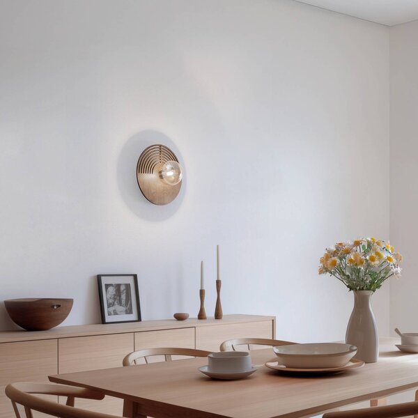 TK Lighting Nástenné svetlo Lunar, biela/farba dreva, Ø 30 cm, G9, Svetlé drevo, Obývacia izba / jedáleň, Drevo, Moderný, Nástenné svietidlo