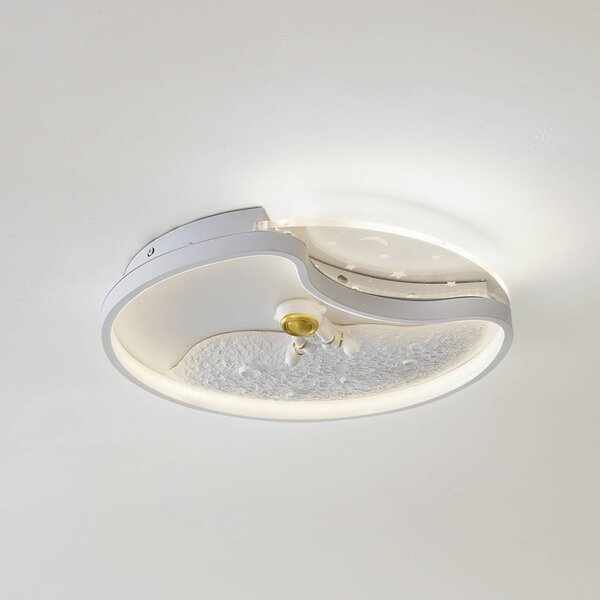 Lindby LED stropné svietidlo Kosmo, 40 cm, biele, kov, mesiac, Biela / opálová, Obývacia izba / jedáleň, Plast, Štýl mladých, Závesné svietidlo
