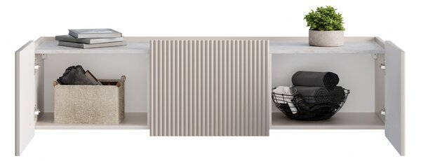 Závesný TV stolík Malmi 150 cm - kašmírová / crema bianca / zlatá