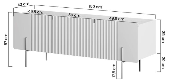 TV stolík Malmi 150 cm - kašmír / crema bianca / zlaté nožičky
