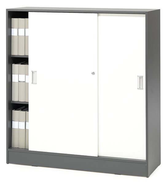 Kancelárska skriňa s posuvnými dverami Flexus, 1325x1200x415mm, šedá/biela