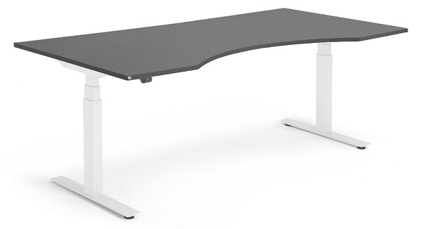 Výškovo nastaviteľný stôl MODULUS, vykrojený, 2000x1000 mm, čierna/biela