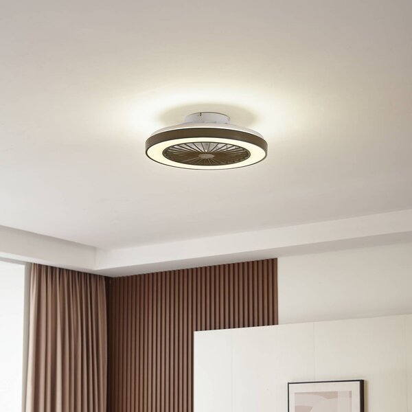 Lindby LED stropný ventilátor Teleo, Ø48 cm, čierny, DC, Tuya, Čierna, Obývacia izba / jedáleň, Plast, Moderný