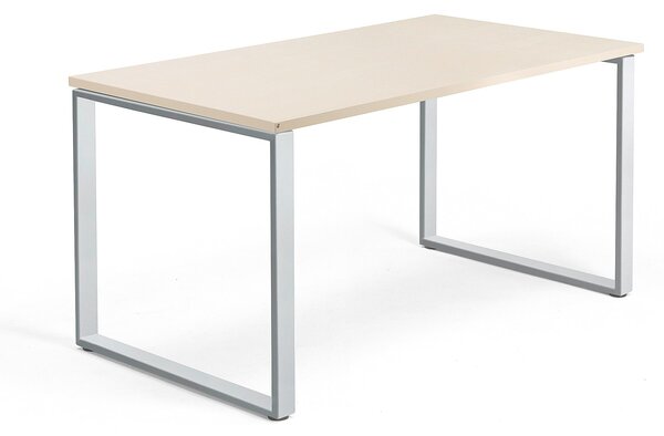 Kancelársky pracovný stôl QBUS, O-rám, 1400x800 mm, breza/strieborná