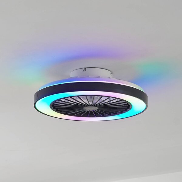 Lindby LED stropný ventilátor Teleo, Ø48 cm, čierny, DC, Tuya, Čierna, Obývacia izba / jedáleň, Plast, Moderný
