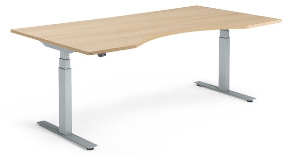 Výškovo nastaviteľný stôl MODULUS, vykrojený, 2000x1000 mm, dub/strieb