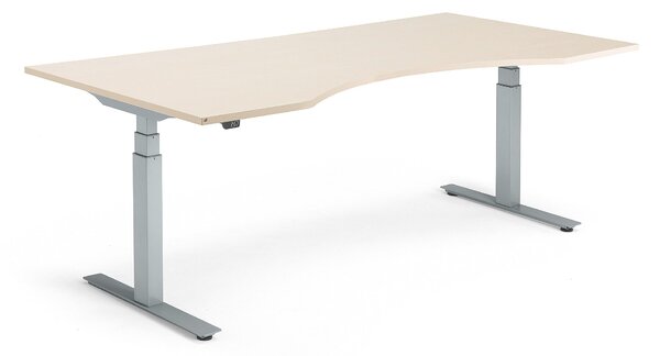 Výškovo nastaviteľný stôl MODULUS, vykrojený, 2000x1000 mm, breza/strieb