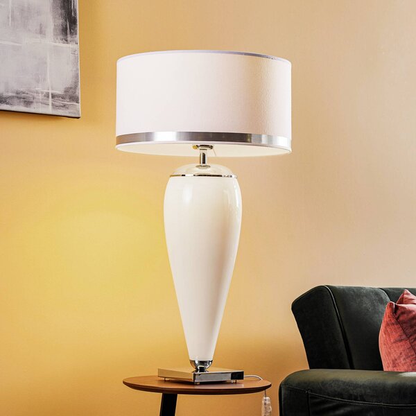 Argon Stolová lampa Lund, biela/opálová, výška 70 cm, Biela / opálová, Obývacia izba / jedáleň, Textil / látka / hodváb, Moderný, Stojacie svietidlo