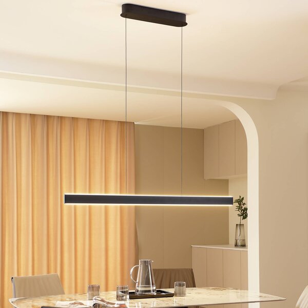 Lucande LED závesné svietidlo Philine, dĺžka 121 cm čierne železo, Čierna, Obývacia izba / jedáleň, Moderný, Závesné svietidlo