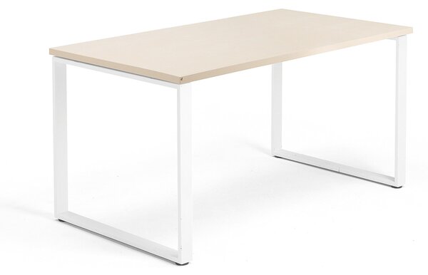 Kancelársky pracovný stôl QBUS, O-rám, 1400x800 mm, breza/biela