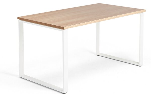 Kancelársky pracovný stôl QBUS, O-rám, 1400x800 mm, dub/biela