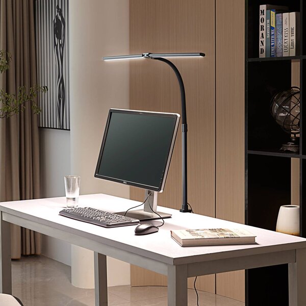 LED svietidlo Lindby Nilay s upínacím držiakom, výška 97,5 cm, domáca, Čierna, Pracovňa / Kancelária, kov, Moderný, Lampa s klipom/do zásuvky