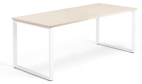 Kancelársky pracovný stôl QBUS, O-rám, 1800x800 mm, breza/biela