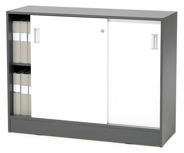 Kancelárska skriňa s posuvnými dverami Flexus, 925x1200x415 mm, šedá/biela