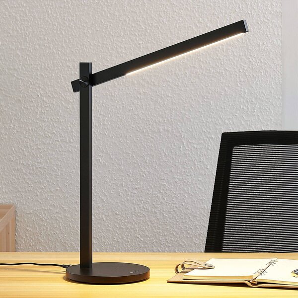 Stolná LED lampa Lindby Loretta, 43 cm, čierna,, Čierna, Pracovňa / Kancelária, Plast, Moderný, Stolová lampa
