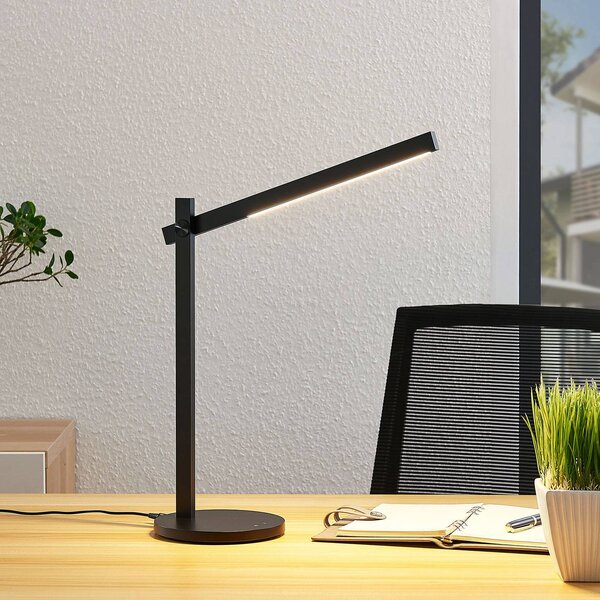 Stolná LED lampa Lindby Loretta, 43 cm, čierna,, Čierna, Pracovňa / Kancelária, Plast, Moderný, Stolová lampa