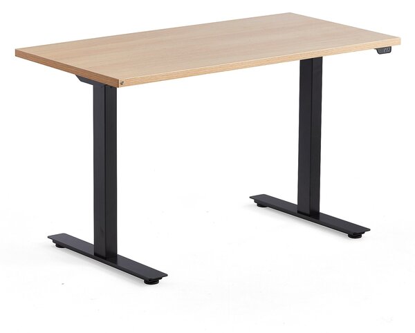 Výškovo nastaviteľný stôl MODULUS, 1200x600 mm, čierna, dub