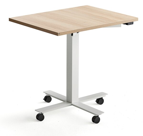 Stôl MODULUS s kolieskami, centrálny podstavec, 800x600 mm, biely rám, dub