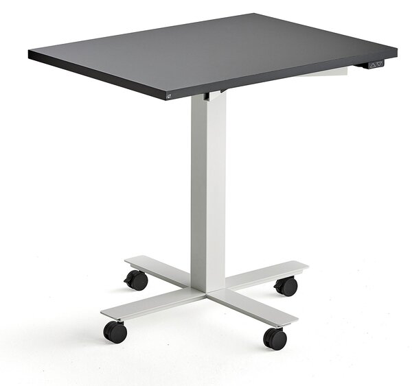 Stôl MODULUS s kolieskami, centrálny podstavec, 800x600 mm, biely rám, čierna