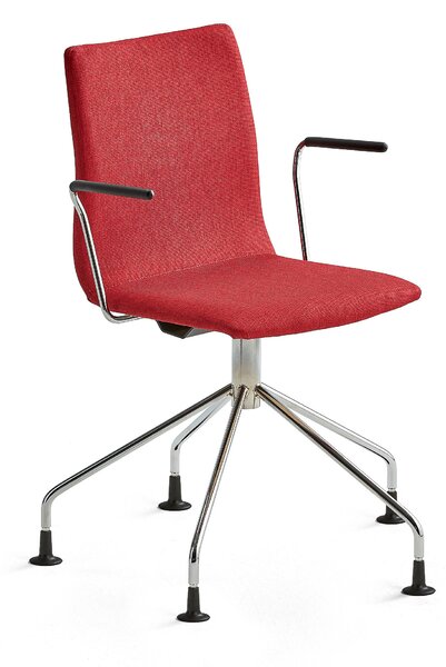 Konferenčná stolička OTTAWA, s opierkami rúk, pavúčia podnož, červená, chróm