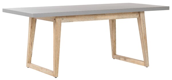 Záhradný jedálenský stôl sivá betónová vrchná doska svetlé akáciové drevo 180 x 90 cm 6-miestny moderný štýl exteriér
