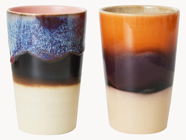 Ručne vyrobené XL šálky's reaktívnou glazúrou 70's, 2 ks