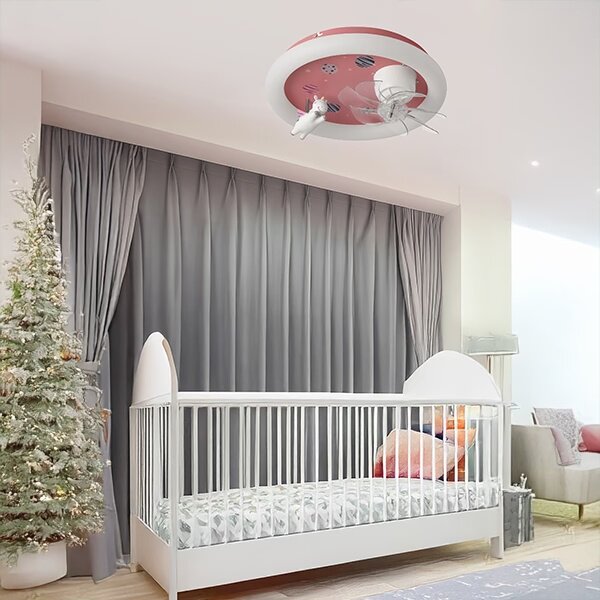 LED detské stmievateľné stropné svietidlo s ventilátorom LED/48W/230V 3000/4000/6000K ružové