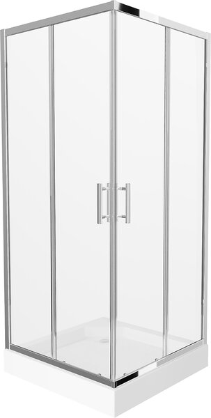 Mexen Rio, štvorcový sprchovací kút s posuvnými dverami 90 x 90 cm, 5mm číre sklo, chrómový profil + biela vysoká sprchová vanička,…