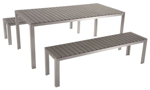 Sada záhradného nábytku sivá syntetická drevená hliníková 8-miestna obdĺžniková vonkajšia moderná