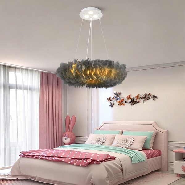 BRILAGI - LED luster na lanku FEATHER 3xE27/40W/230V + 3xLED/3W pr. 50 cm šedý