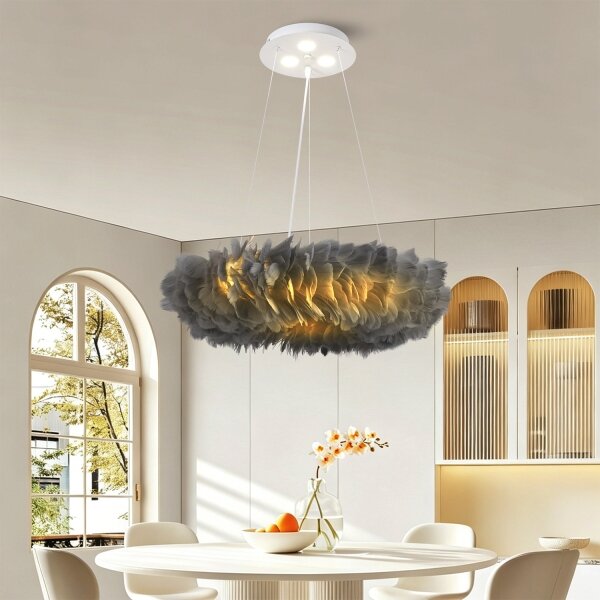 BRILAGI - LED luster na lanku FEATHER 3xE27/40W/230V + 3xLED/3W pr. 50 cm šedý