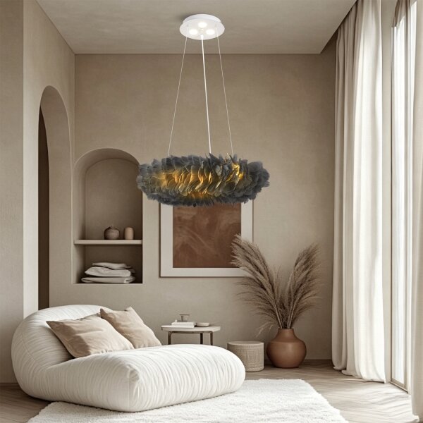 BRILAGI - LED luster na lanku FEATHER 3xE27/40W/230V + 3xLED/3W pr. 50 cm šedý
