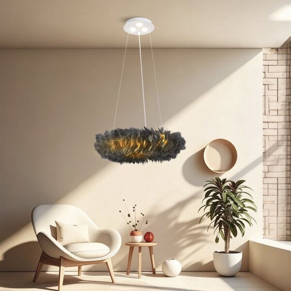 BRILAGI - LED luster na lanku FEATHER 3xE27/40W/230V + 3xLED/3W pr. 50 cm šedý