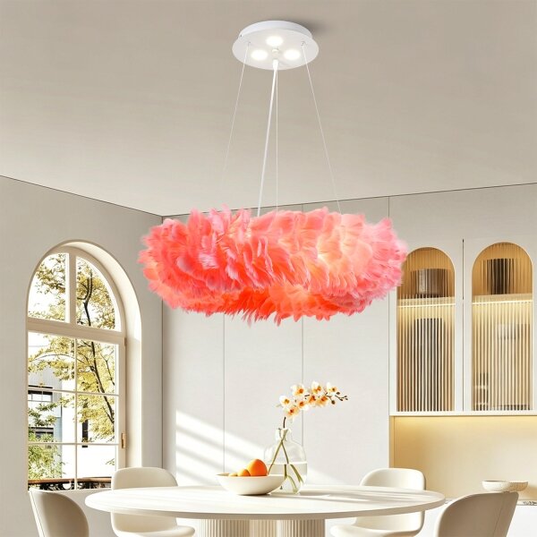BRILAGI - LED luster na lankách FEATHER 3xE27/40W/230V + 3xLED/3W pr. 50 cm ružová
