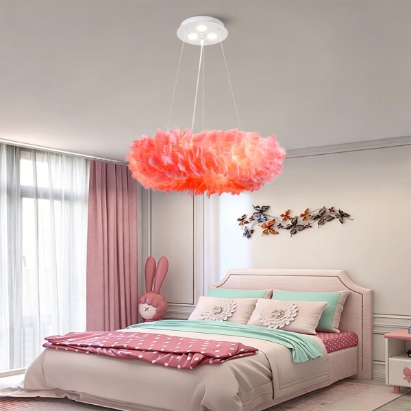 BRILAGI - LED luster na lankách FEATHER 3xE27/40W/230V + 3xLED/3W pr. 50 cm ružová