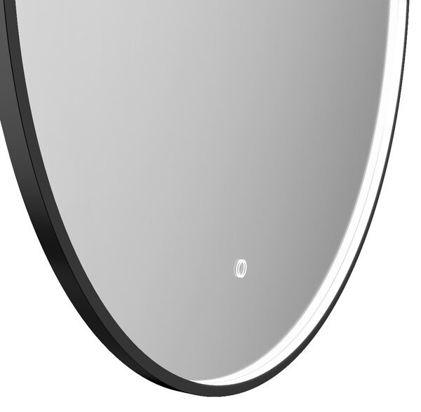 Erga Charlotte, okrúhle LED zrkadlo 80cm, čierny kovový rám, 1840 lm, 6500K, predné bočné osvetlenie, ERG-V01-204-8080-BK