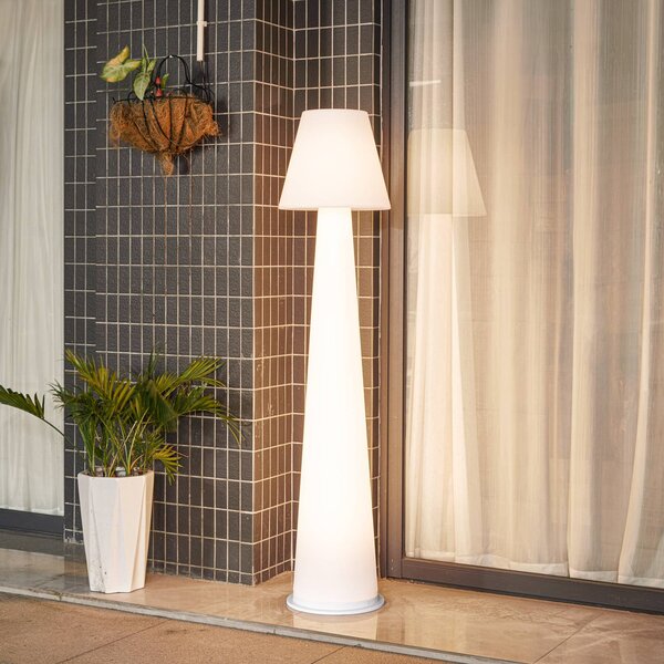Lucande LED dobíjacie terasové svetlo Gauri, biele, 153 cm, IP44, Biela / opálová, Plast, Moderný, Stojaca lampa
