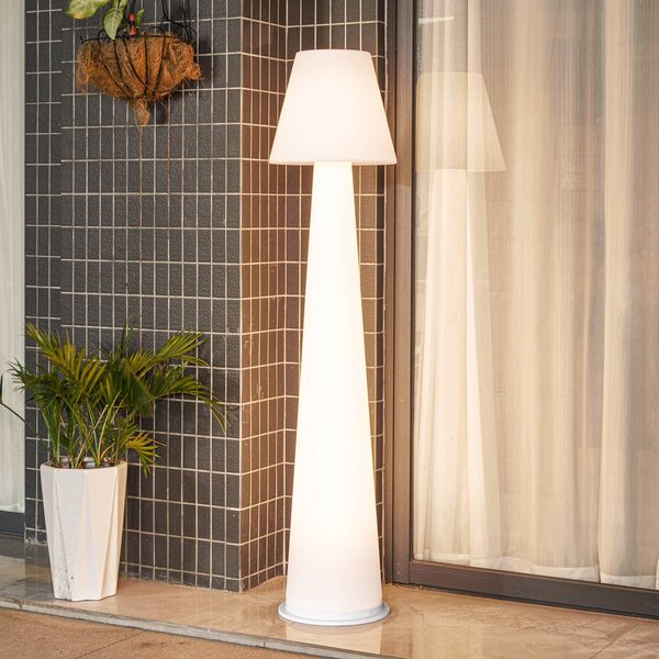 Lucande LED dobíjacie terasové svetlo Gauri, biele, 153 cm, IP44, Biela / opálová, Plast, Moderný, Stojaca lampa