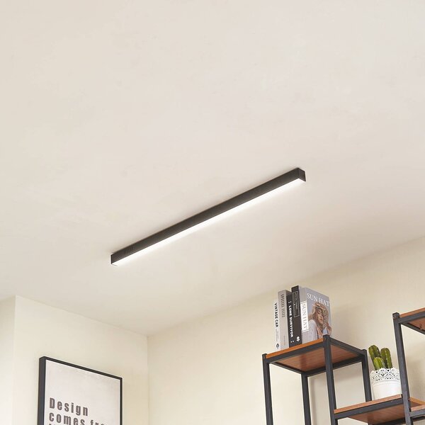 Stropné LED svetlo Lucande Teniona, 101 cm, čierne, hliník, Čierna, Obývacia izba / jedáleň, Hliník, Moderný, Stropné svetlo