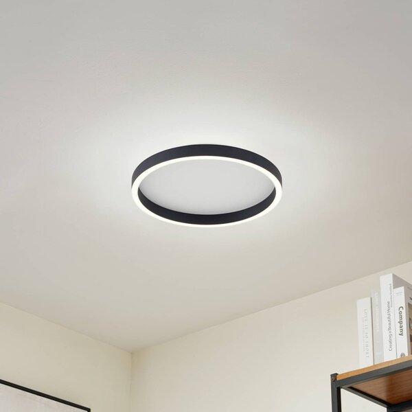 Lucande stropné LED svetlo Rotundo, Ø 40 cm, čierne, stmievateľné, Čierna, Obývacia izba / jedáleň, Plast, Moderný, Závesné svietidlo