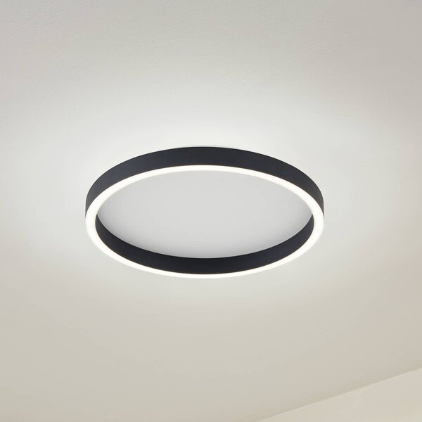 Lucande stropné LED svetlo Rotundo, Ø 40 cm, čierne, stmievateľné, Čierna, Obývacia izba / jedáleň, Plast, Moderný, Závesné svietidlo