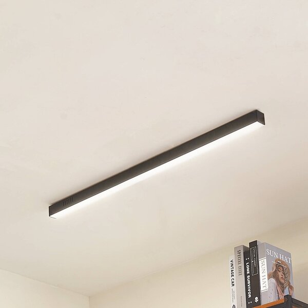 Stropné LED svetlo Lucande Teniona, 101 cm, čierne, hliník, Čierna, Obývacia izba / jedáleň, Hliník, Moderný, Stropné svetlo